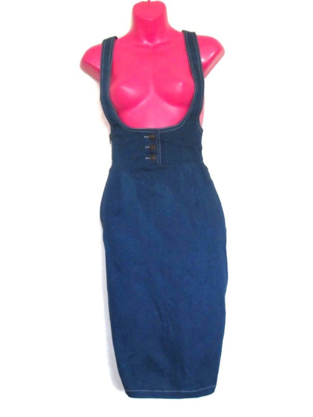 NEW retro pin up blue denim suspender skirt size medium